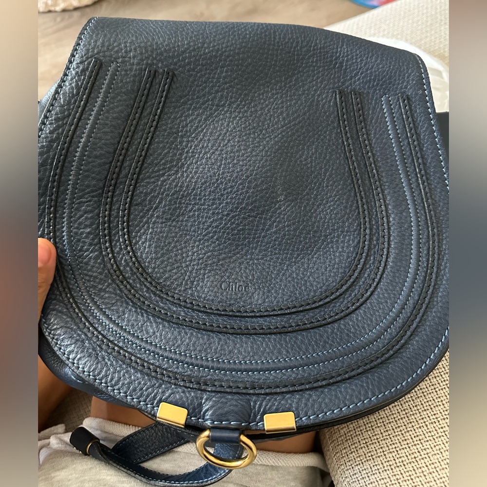 Chloe Marcie Saddle Blue Leather